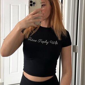 Black 'Future Trophy Wife' Graphic Crop Tee